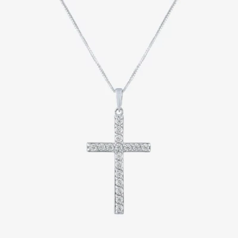 (G-H / Si2-I1) Womens 1/3 CT. T.W. Lab Grown White Diamond 10K Gold Cross 18 Inch Pendant Necklace