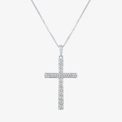 (G-H / Si2-I1) Womens 1/3 CT. T.W. Lab Grown White Diamond 10K Gold Cross 18 Inch Pendant Necklace
