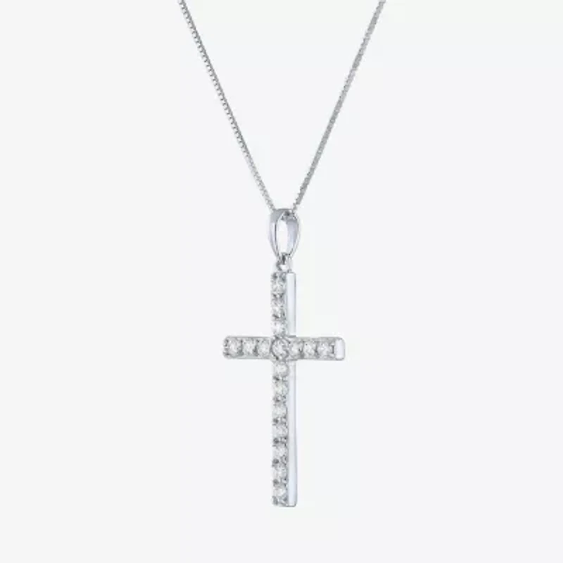 (G-H / Si2-I1) Womens 1/3 CT. T.W. Lab Grown White Diamond 10K Gold Cross 18 Inch Pendant Necklace