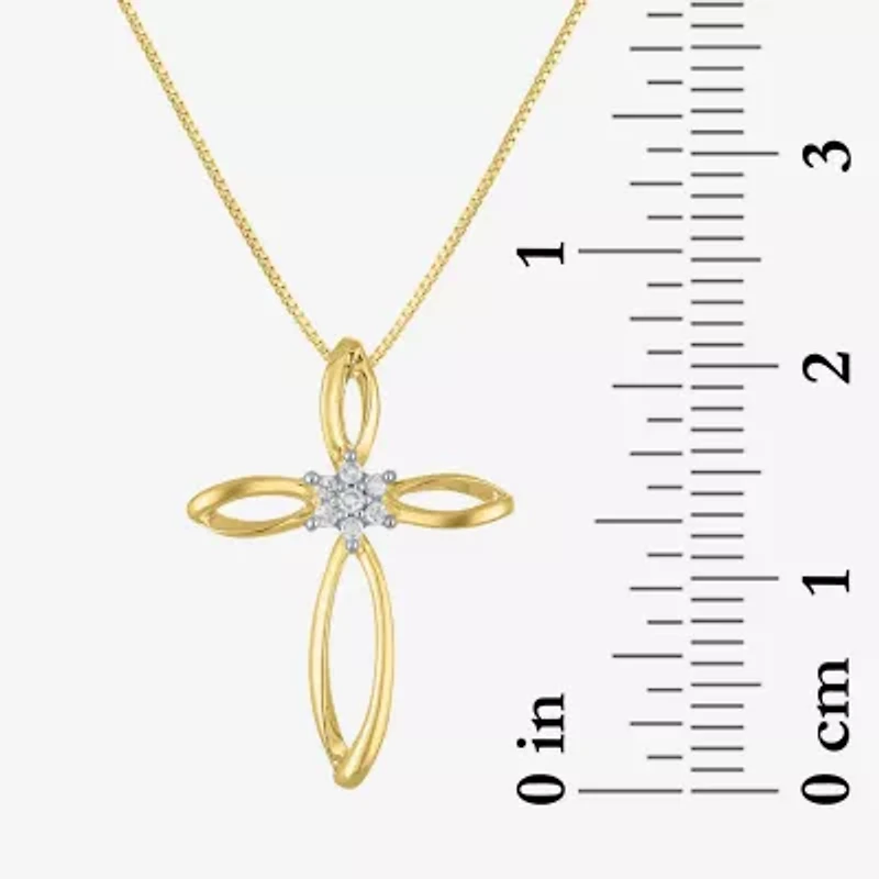 Diamond Blossom (G-H / I1-I2) Womens Diamond Accent Lab Grown White Diamond 10K Gold Cross 18 Inch Pendant Necklace