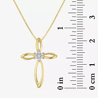 Diamond Blossom (G-H / I1-I2) Womens Diamond Accent Lab Grown White Diamond 10K Gold Cross 18 Inch Pendant Necklace