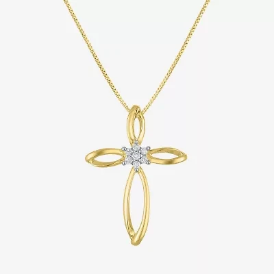 Diamond Blossom (G-H / I1-I2) Womens Diamond Accent Lab Grown White Diamond 10K Gold Cross 18 Inch Pendant Necklace