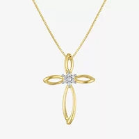 Diamond Blossom (G-H / I1-I2) Womens Diamond Accent Lab Grown White Diamond 10K Gold Cross 18 Inch Pendant Necklace