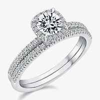 (F / VS2) Womens 1 CT. T.W. Lab Grown White Diamond 10K or 14K Gold Round Side Stone Halo Bridal Set