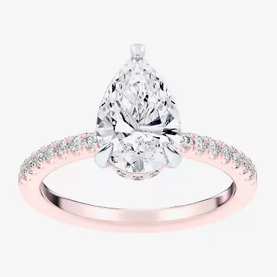 (G-H / Si1-Si2) Womens 2 1/4 CT. T.W. Lab Grown White Diamond 14K Gold Pear Side Stone Engagement Ring