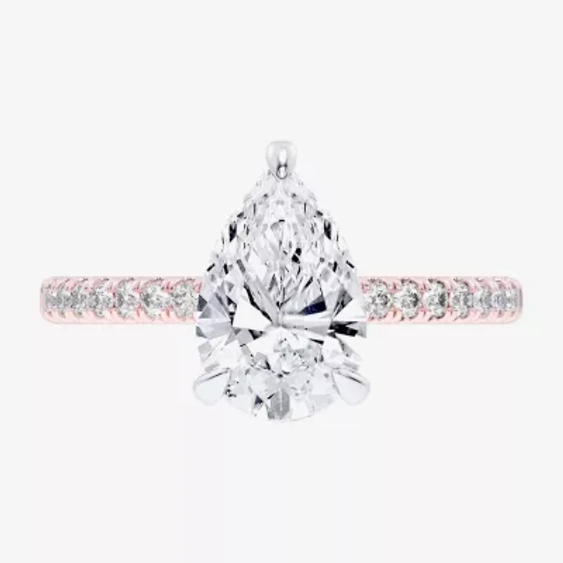 (G-H / Si1-Si2) Womens 2 1/4 CT. T.W. Lab Grown White Diamond 14K Gold Pear Side Stone Engagement Ring