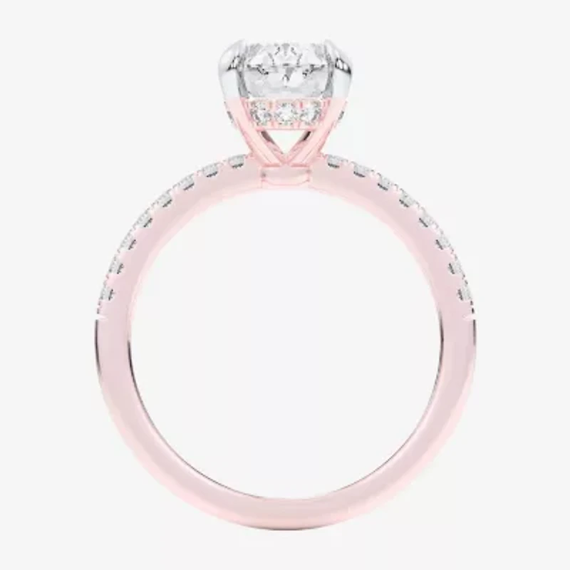 (G-H / Si1-Si2) Womens 2 1/4 CT. T.W. Lab Grown White Diamond 14K Gold Oval Side Stone Engagement Ring