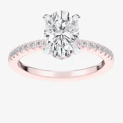 (G-H / Si1-Si2) Womens 2 1/4 CT. T.W. Lab Grown White Diamond 14K Gold Oval Side Stone Engagement Ring