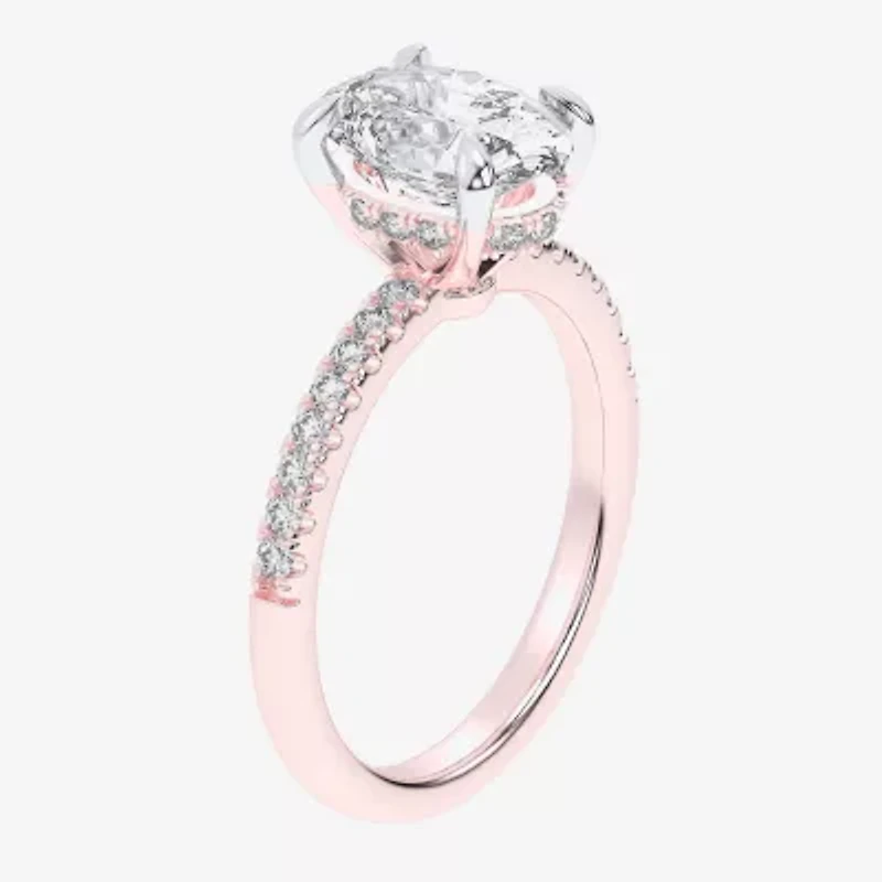 (G-H / Si1-Si2) Womens 2 1/4 CT. T.W. Lab Grown White Diamond 14K Gold Oval Side Stone Engagement Ring