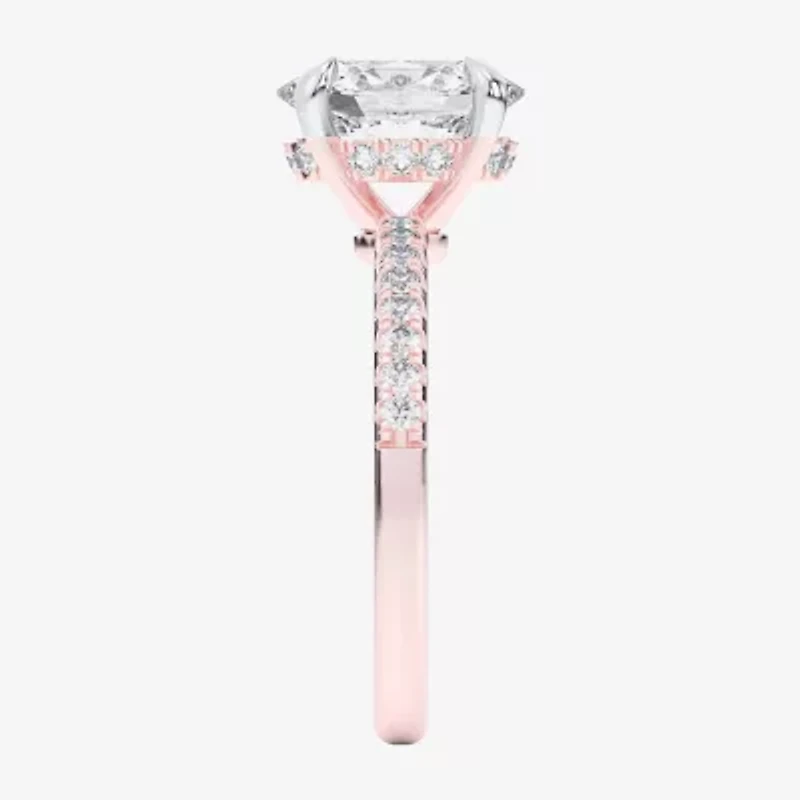 (G-H / Si1-Si2) Womens 2 1/4 CT. T.W. Lab Grown White Diamond 14K Gold Oval Side Stone Engagement Ring