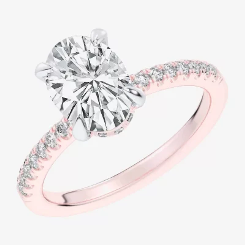 (G-H / Si1-Si2) Womens 2 1/4 CT. T.W. Lab Grown White Diamond 14K Gold Oval Side Stone Engagement Ring