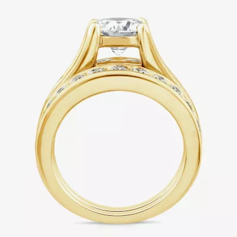 (G / Si1-Si2) Womens 4 CT. T.W. Lab Grown White Diamond 10K Gold Round Side Stone Bridal Set