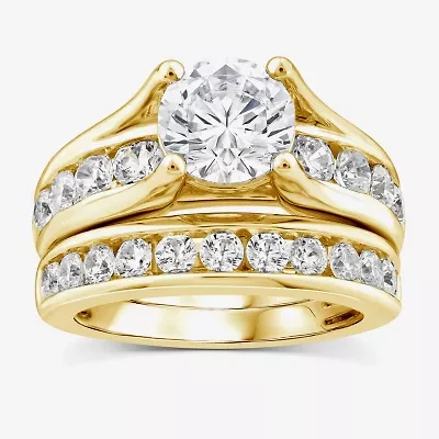 (G / Si1-Si2) Womens 4 CT. T.W. Lab Grown White Diamond 10K Gold Round Side Stone Bridal Set