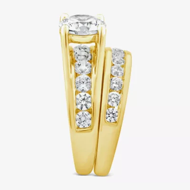 (G / Si1-Si2) Womens 4 CT. T.W. Lab Grown White Diamond 10K Gold Round Side Stone Bridal Set