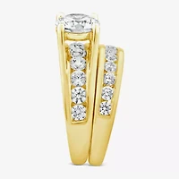 (G / Si1-Si2) Womens 4 CT. T.W. Lab Grown White Diamond 10K Gold Round Side Stone Bridal Set