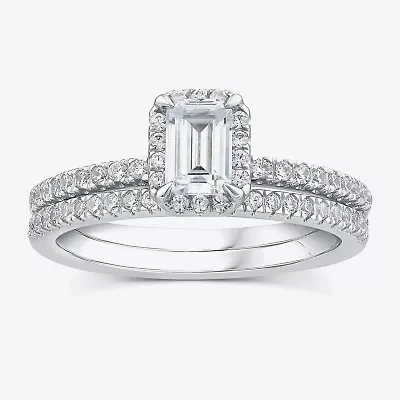 (G / Si1-Si2) Womens 1 CT. T.W. Lab Grown White Diamond 10K Gold Side Stone Halo Bridal Set