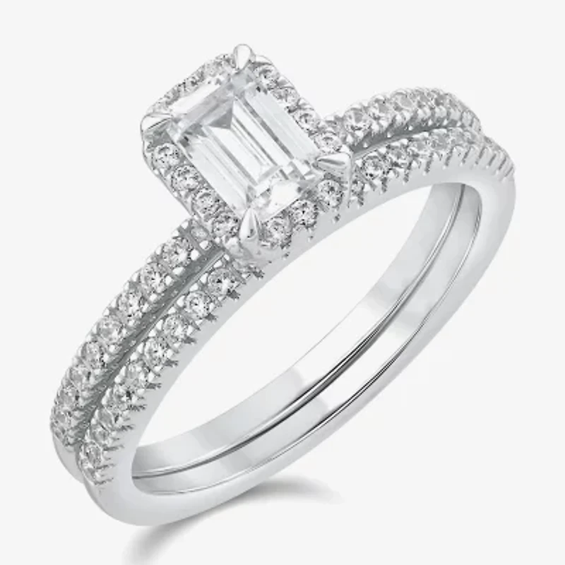 (G / Si1-Si2) Womens 1 CT. T.W. Lab Grown White Diamond 10K Gold Side Stone Halo Bridal Set