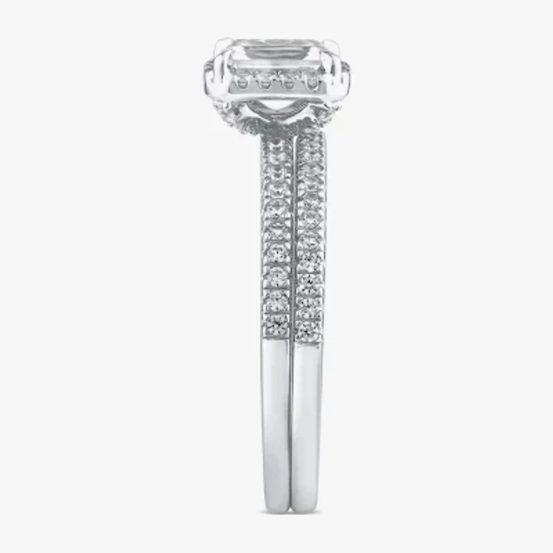 (G / Si1-Si2) Womens 1 CT. T.W. Lab Grown White Diamond 10K Gold Side Stone Halo Bridal Set