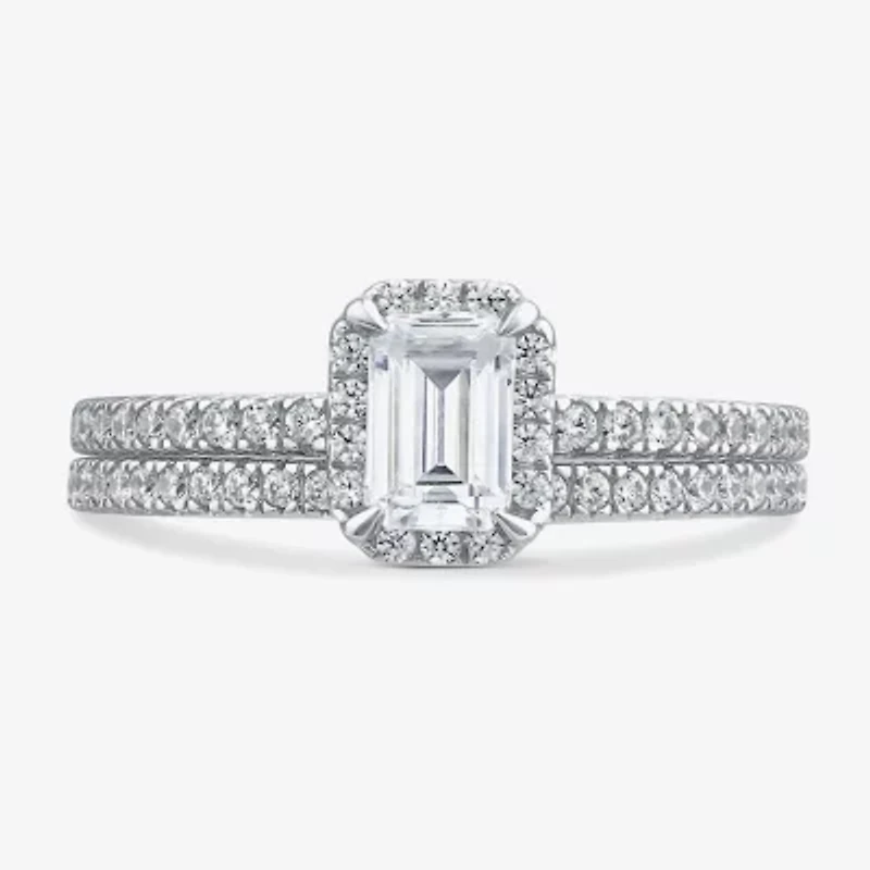 (G / Si1-Si2) Womens 1 CT. T.W. Lab Grown White Diamond 10K Gold Side Stone Halo Bridal Set