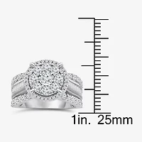 (I / I1) Womens 2 CT. T.W. Lab Grown White Diamond 10K Gold Round Side Stone Halo Engagement Ring