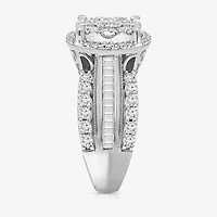 (I / I1) Womens 2 CT. T.W. Lab Grown White Diamond 10K Gold Round Side Stone Halo Engagement Ring