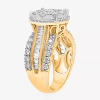 (I / I1) Womens 2 CT. T.W. Lab Grown White Diamond 10K Gold Round Side Stone Halo Engagement Ring