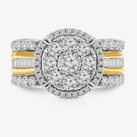 (I / I1) Womens 2 CT. T.W. Lab Grown White Diamond 10K Gold Round Side Stone Halo Engagement Ring