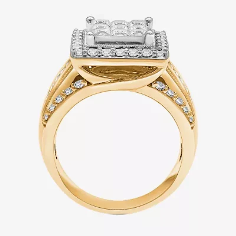 (I / I1) Womens 2 CT. T.W. Lab Grown White Diamond 10K Gold Side Stone Halo Engagement Ring