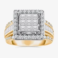 (I / I1) Womens 2 CT. T.W. Lab Grown White Diamond 10K Gold Side Stone Halo Engagement Ring