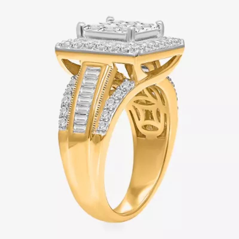 (I / I1) Womens 2 CT. T.W. Lab Grown White Diamond 10K Gold Side Stone Halo Engagement Ring