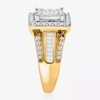 (I / I1) Womens 2 CT. T.W. Lab Grown White Diamond 10K Gold Side Stone Halo Engagement Ring
