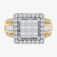 (I / I1) Womens 2 CT. T.W. Lab Grown White Diamond 10K Gold Side Stone Halo Engagement Ring