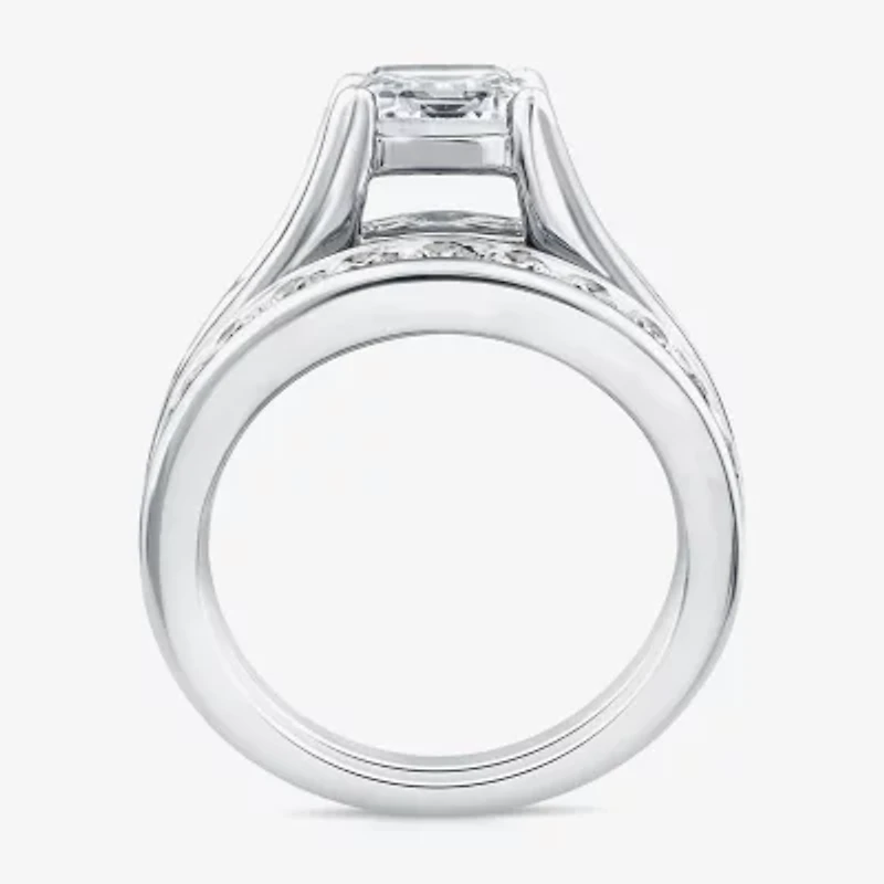 (G / Si1-Si2) Womens 4 CT. T.W. Lab Grown White Diamond 10K Gold Emerald Side Stone Bridal Set