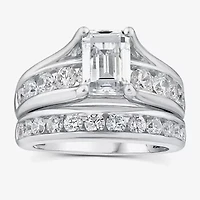 (G / Si1-Si2) Womens 4 CT. T.W. Lab Grown White Diamond 10K Gold Emerald Side Stone Bridal Set