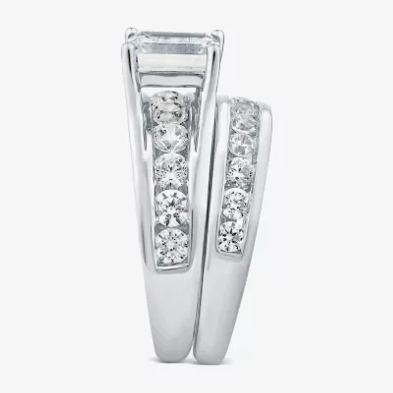 (G / Si1-Si2) Womens 4 CT. T.W. Lab Grown White Diamond 10K Gold Emerald Side Stone Bridal Set
