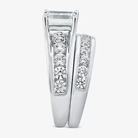 (G / Si1-Si2) Womens 4 CT. T.W. Lab Grown White Diamond 10K Gold Emerald Side Stone Bridal Set