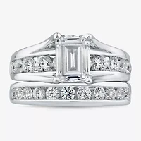 (G / Si1-Si2) Womens 4 CT. T.W. Lab Grown White Diamond 10K Gold Emerald Side Stone Bridal Set