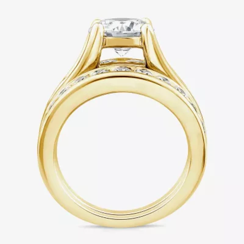 (G / Si1-Si2) Womens 4 CT. T.W. Lab Grown White Diamond 10K Gold Oval Side Stone Bridal Set