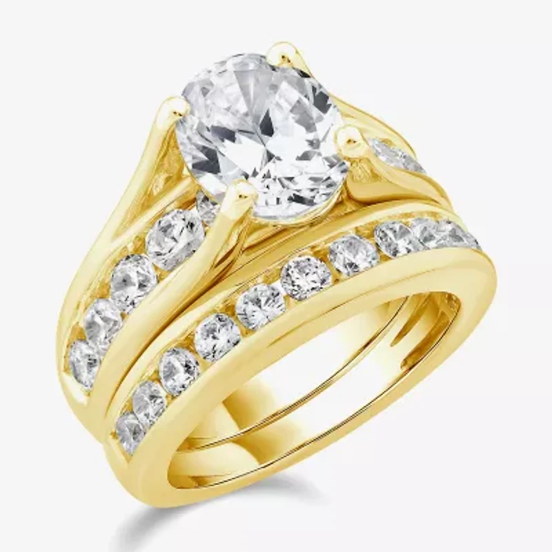 (G / Si1-Si2) Womens 4 CT. T.W. Lab Grown White Diamond 10K Gold Oval Side Stone Bridal Set