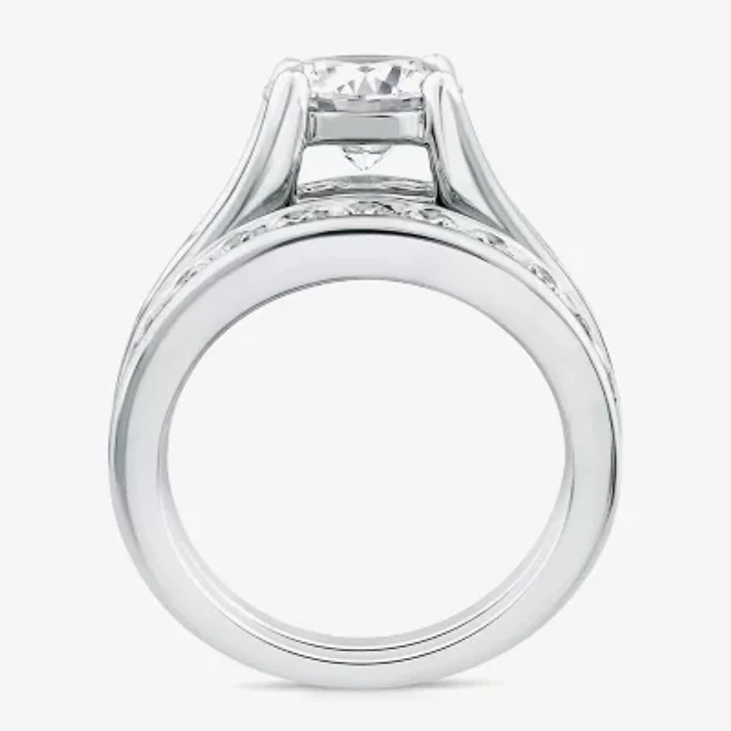 (G / Si1-Si2) Womens 4 CT. T.W. Lab Grown White Diamond 10K Gold Oval Side Stone Bridal Set