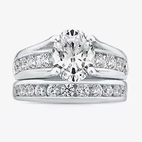 (G / Si1-Si2) Womens 4 CT. T.W. Lab Grown White Diamond 10K Gold Oval Side Stone Bridal Set