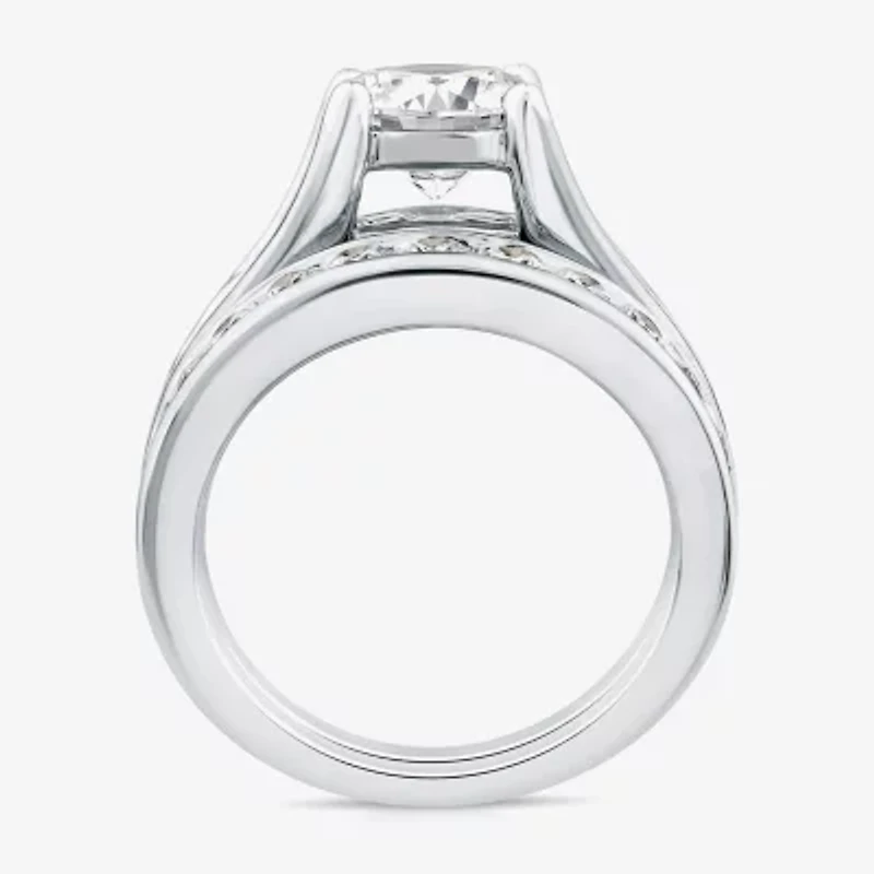 (G / Si1-Si2) Womens 4 CT. T.W. Lab Grown White Diamond 10K Gold Round Side Stone Bridal Set