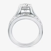 (G / Si1-Si2) Womens 4 CT. T.W. Lab Grown White Diamond 10K Gold Round Side Stone Bridal Set