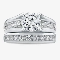 (G / Si1-Si2) Womens 4 CT. T.W. Lab Grown White Diamond 10K Gold Round Side Stone Bridal Set