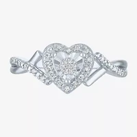 (G-H / Si2-I1) Womens 1/10 CT. T.W. Lab Grown White Diamond Sterling Silver Heart Side Stone Halo Promise Ring