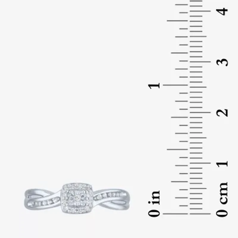 Promise My Love Womens 1/10 CT. T.W. Natural White Diamond Sterling Silver Cushion Ring
