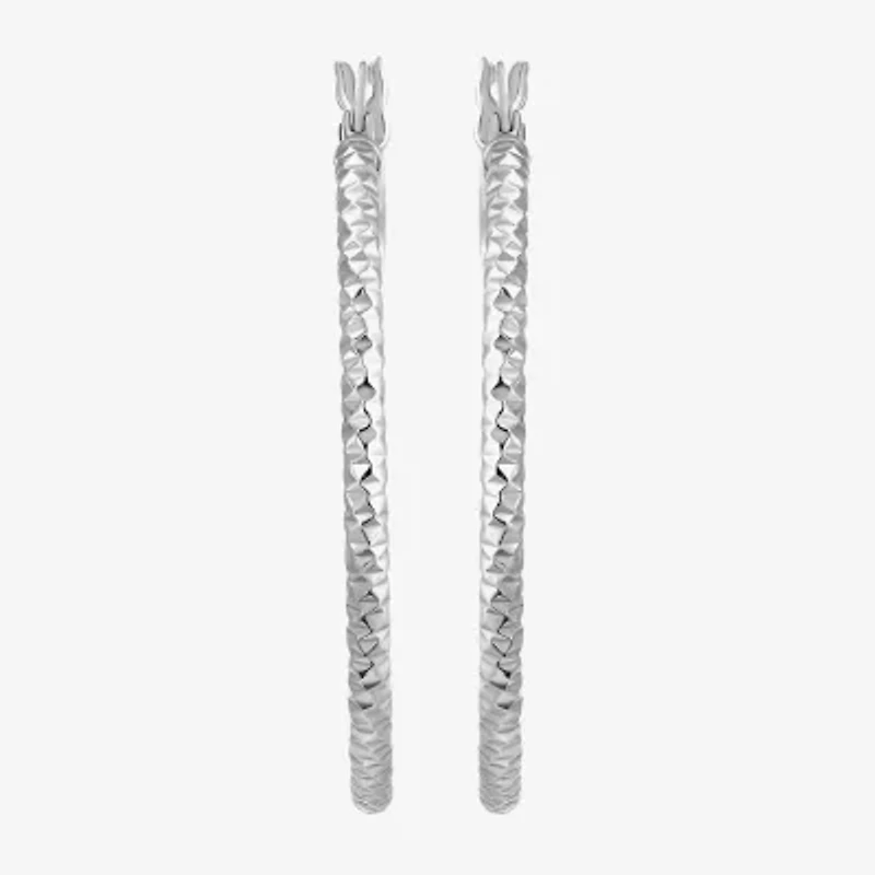 Womens Sterling Silver 33mm Round Hoop Earrings
