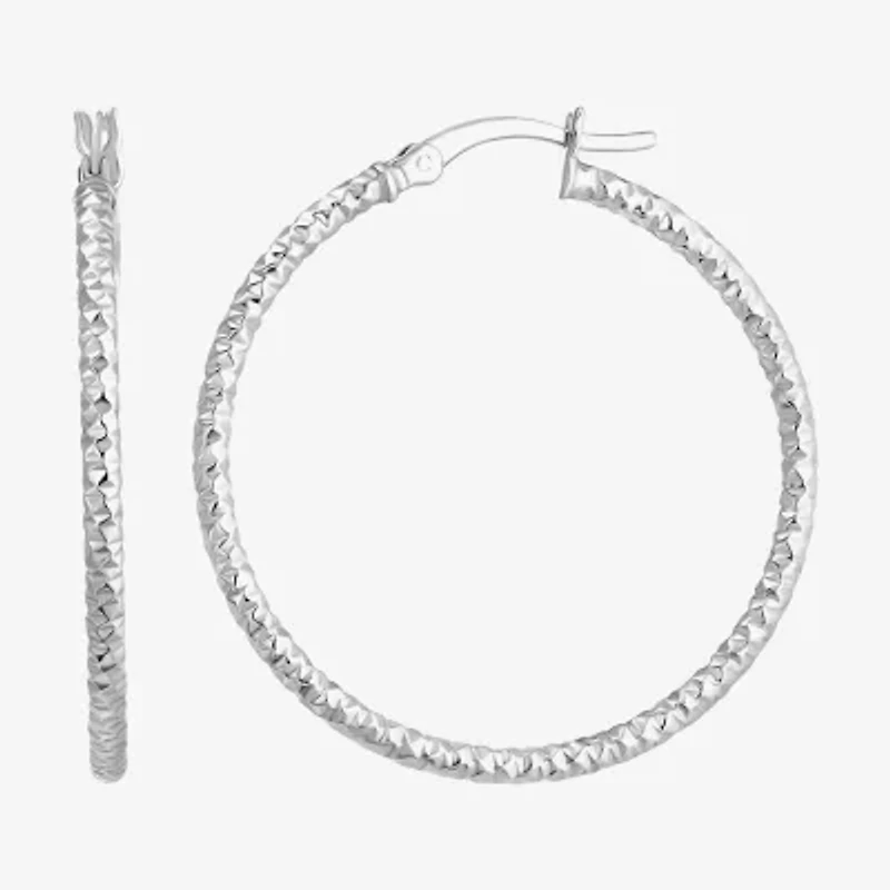 Womens Sterling Silver 33mm Round Hoop Earrings