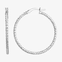 Womens Sterling Silver 33mm Round Hoop Earrings