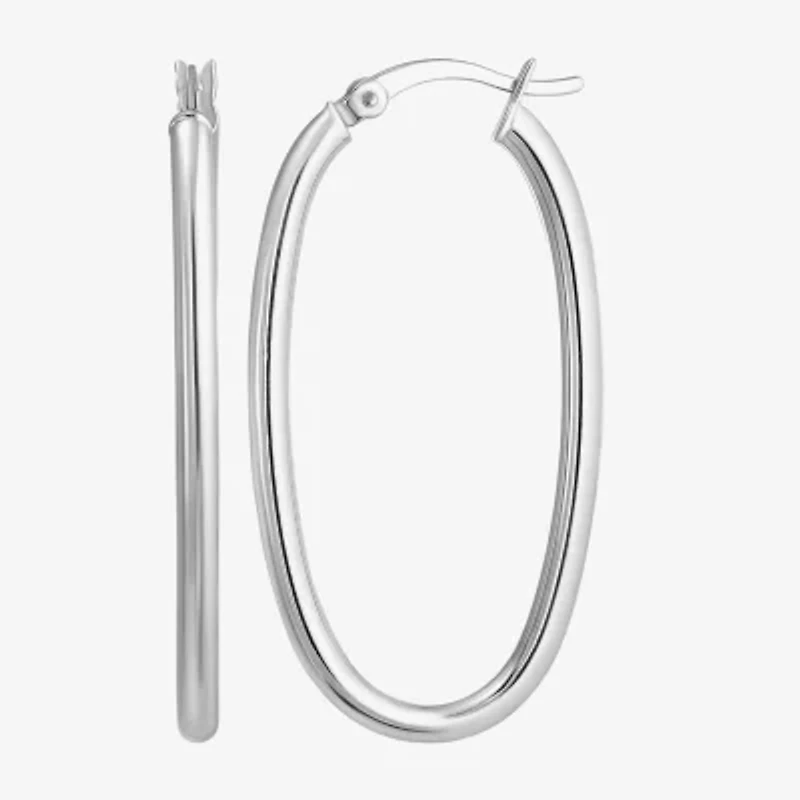 Womens Sterling Silver 39mm Round Hoop Earrings